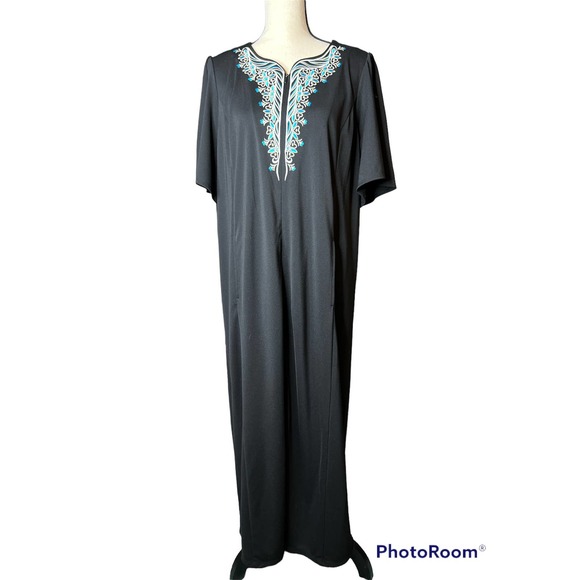 Bob Mackie Wearable Art Dress in Black with Embroidered Neckline Blue Size Large - Picture 1 of 5